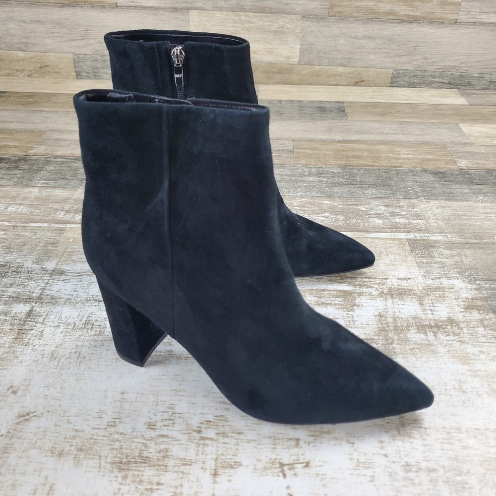 Marc Fisher Glorena Womens Ankle Bootie Sz 9.5 M Black Suede Side Zip Block Heel